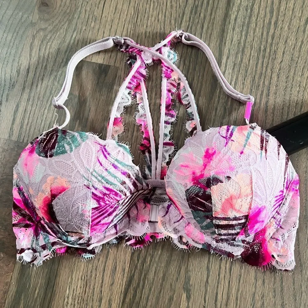 Victoria’s Secret Pink Date Push Up Padded racerback front closure bra Floral